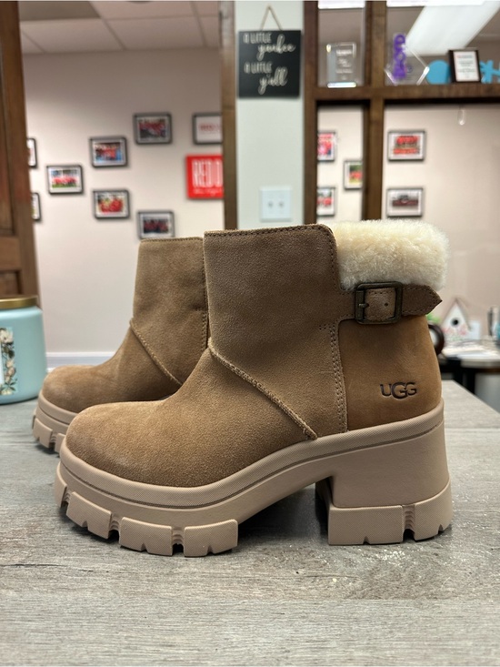 UGG Shoes - UGG Chestnut Suede Shearling-Cuff Platform Booties